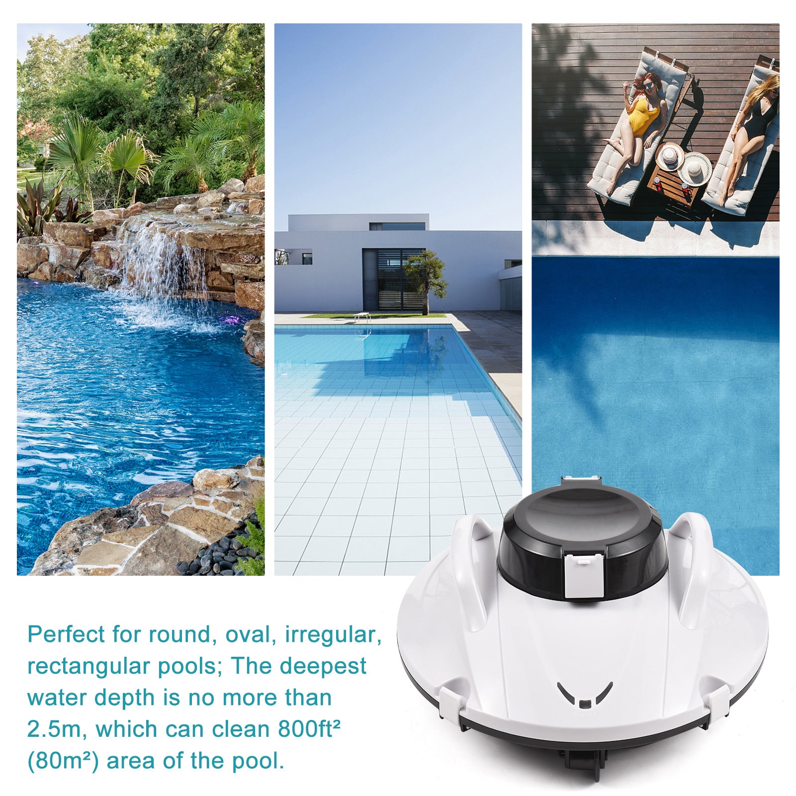 35W Smart Cordless Robotic Pool Cleaner IPX8 Automatic Pool Vacuum Cleaner with Self Parking Function 35W Smart Cordless Robotic Pool Cleaner IPX8 Automatic Pool Vacuum Cleaner with Self Parking Function